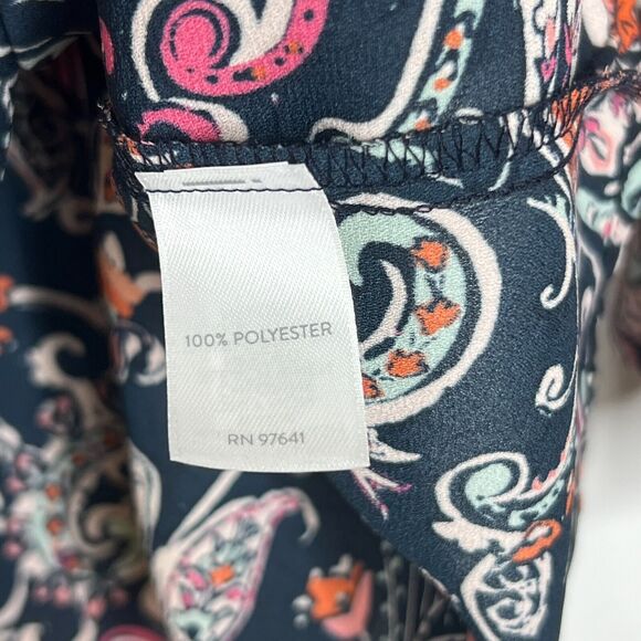 J Jill Boho Blouse Floral Paisley Bell Sleeve Navy Orange Pink M Petite - Picture 6 of 9